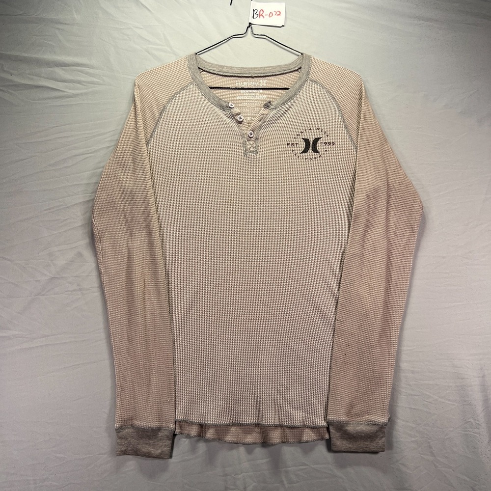 Hurley Shirt Mens Large Brown Henley Waffle Long Sleeve Thermal Surf Skate Y2K - Picture 2 of 12